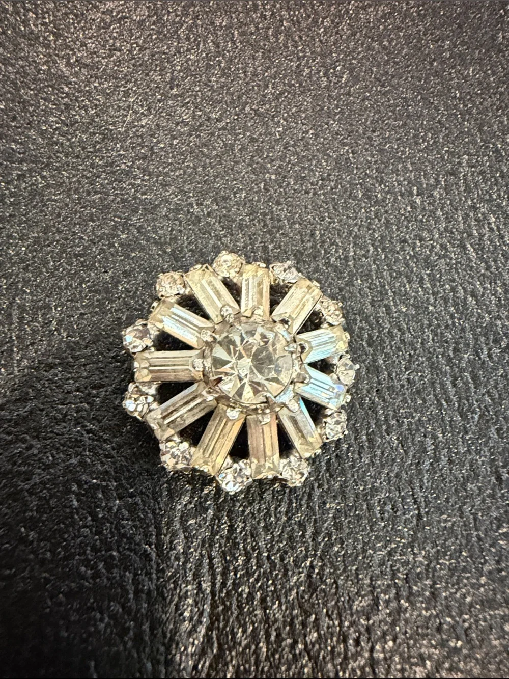 Vintage Frank E. Farnham Crystal Sunburst Brooch - Silver-Tone Sparkle